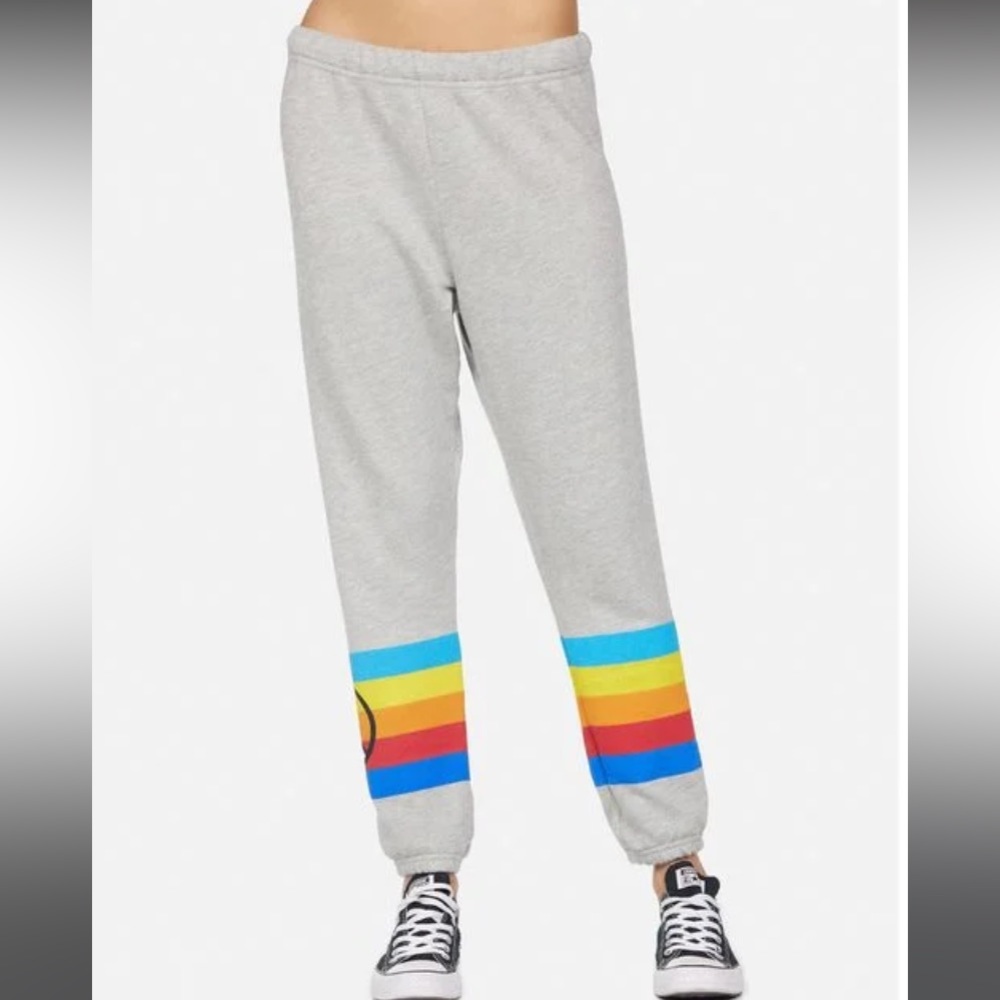 Lauren Moshi Gray Track Pants with Rainbow Stripes